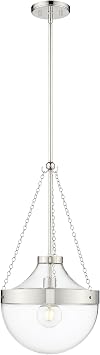 ML Lighting | Clarra Collection | 20101-PN | Indoor 1 Light Metal Pendant in Polished Nickel with Clear Glass Shade | Kitchens, Dining Rooms, Living Rooms, Entryways, Hallways