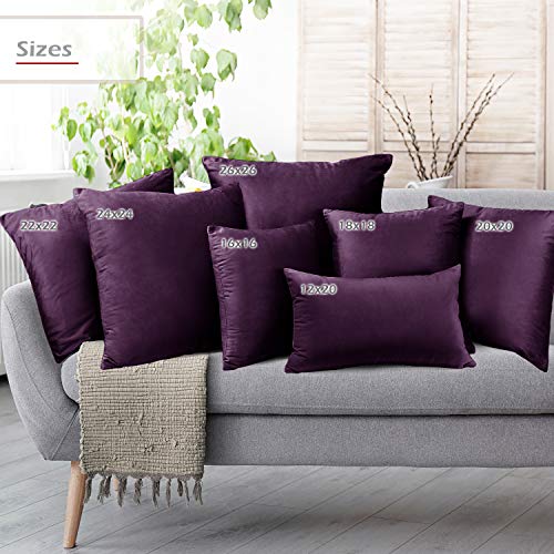 Nestl Throw Pillow Covers, Cozy Velvet Decorative Eggplant Purple Pillow Covers 20X20 Inches, Soft Solid Couch Pillow Covers For Sofa, Bed And Car, Set Of 2 #TOP5