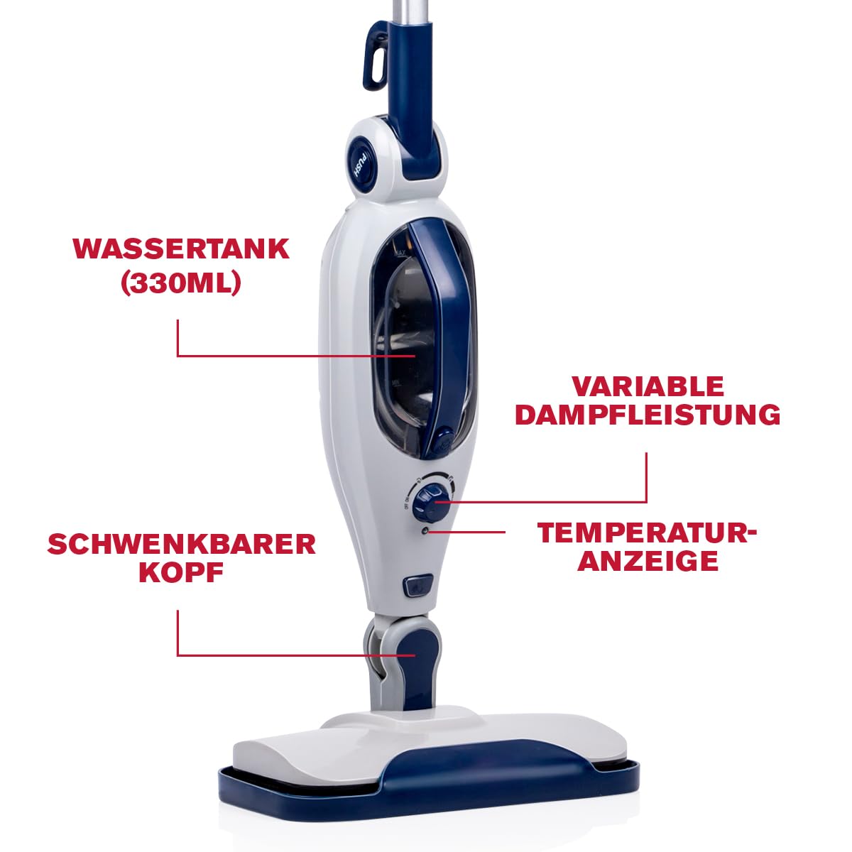 Dirt Devil Bodenwischer und Dampfreiniger Handgerät DD7004 - Bodenwischer Elektrisch - Steam Cleaner 1300 W - Dampfreiniger für Alles in 30 Sekunden aufgeheizt - Wischsystem mit 4 Aufsätzen