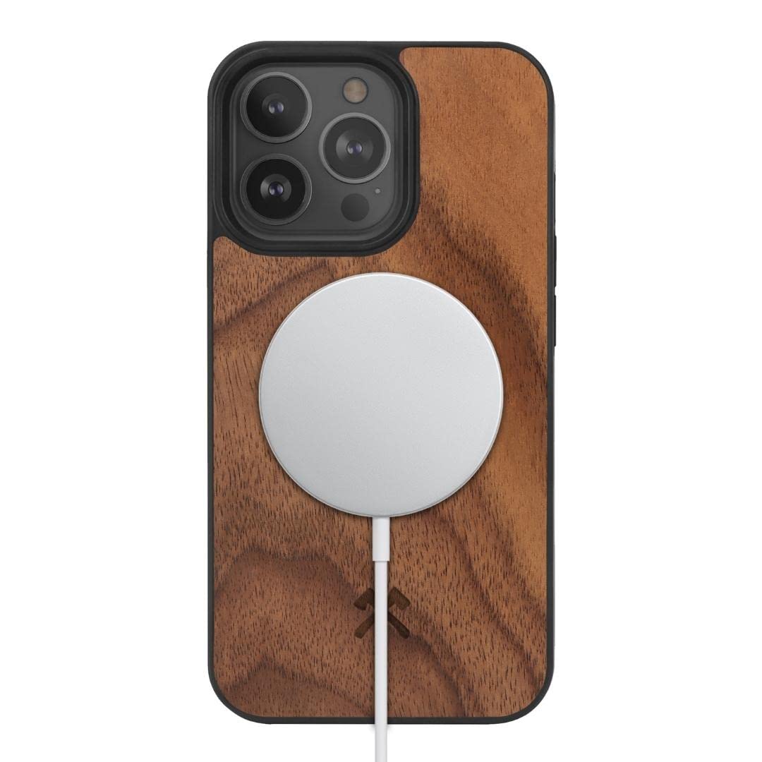 Woodcessories - Coque Bumper magnétique pour iPhone 14 Pro Max Compatible avec MagSafe, Coque avec Aimant en Bois, Noix
