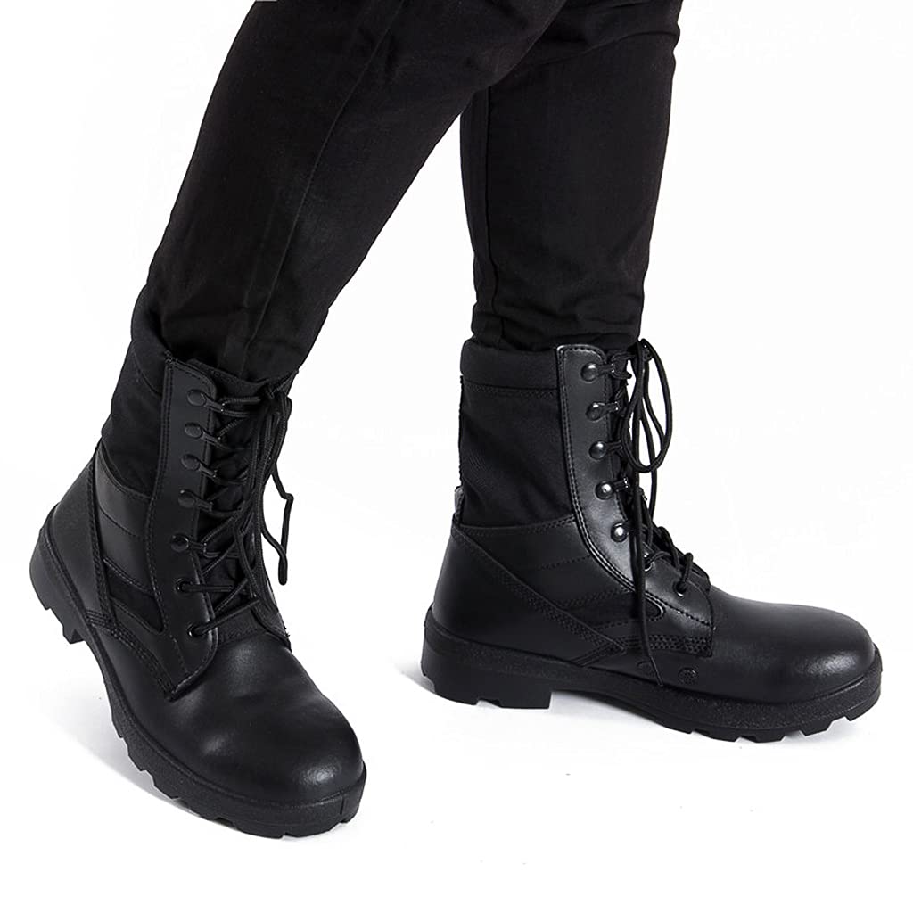 Hohe Top-Militärschuhe für Männer mit seitlichen Reißverschluss im Freien Kampfstiefel Wanderschuhe,Black-43(UK 9)