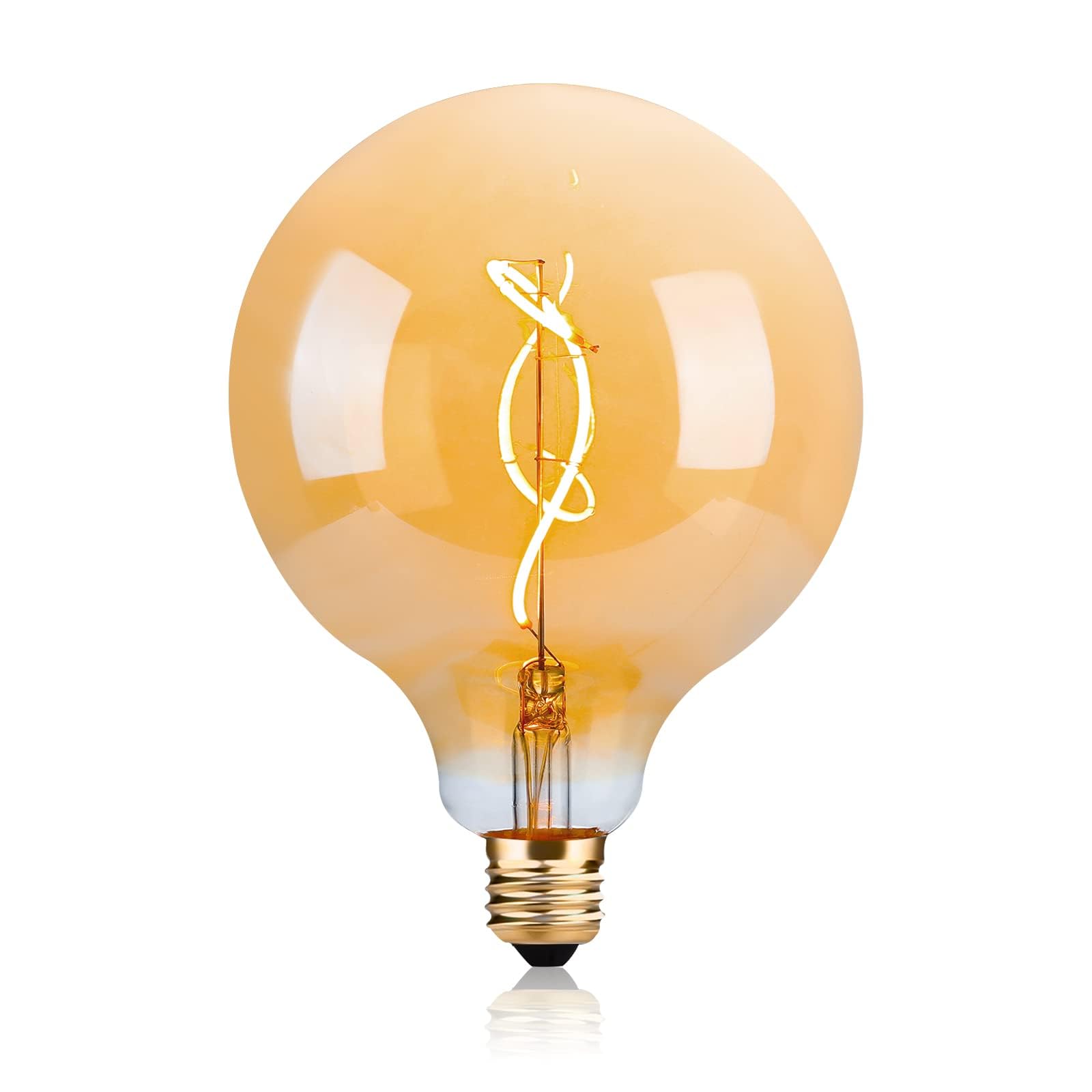 G125 /G40 Amber Glass Large Oversized Dimmable LED Edison Bulb, E26 2200K Warm White Extra Big Round Vintage Light Bulbs, 4 Watt 150LM Decorative 25Watt Globe for Bedroom Living Room Bar and cafe