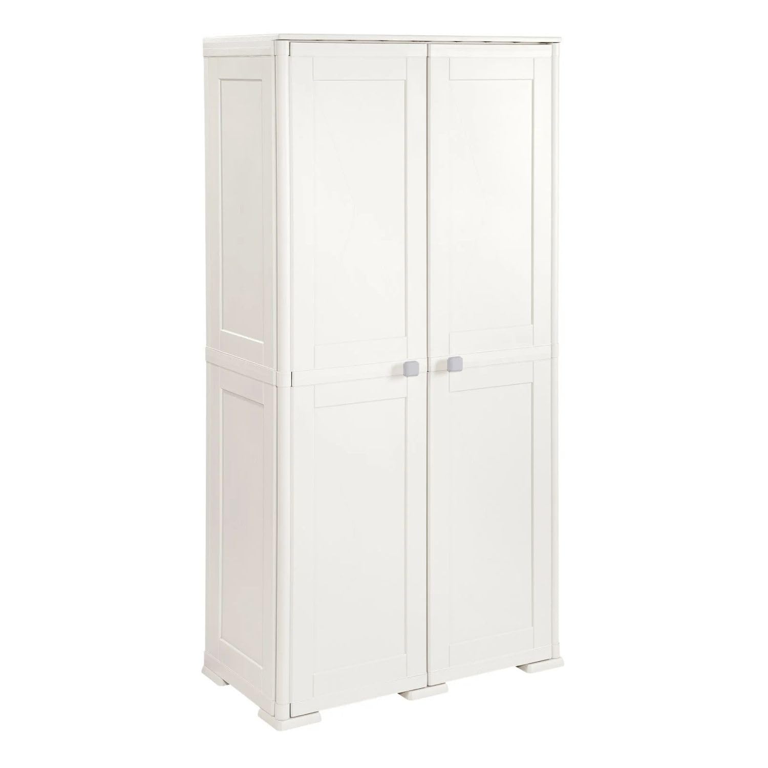 Armadio Multiuso in Plastica 79x43x164 cm – Armadio Contenitore 2 Ante con 5 Vani Interni per Organizzazione Casa (Panna)