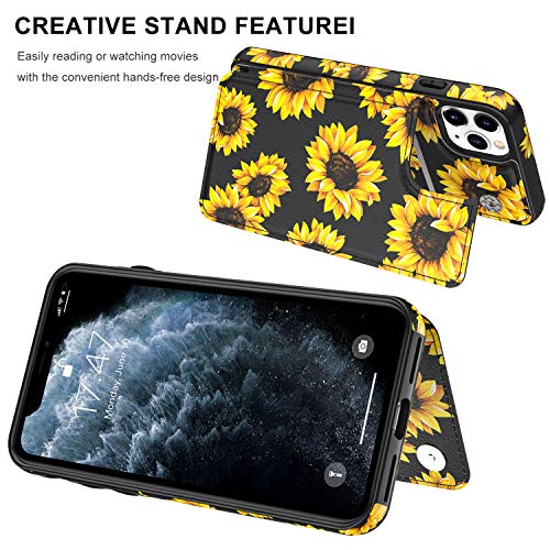 Leto Iphone 11 Pro Max Case,Leather Wallet Case Flip Folio Cover With Fashionable Flower Designs For Girls Women,Card Slots,Protective Phone Case For Iphone 11 Pro Max 6.5" Blooming Sunflowers #TOP3