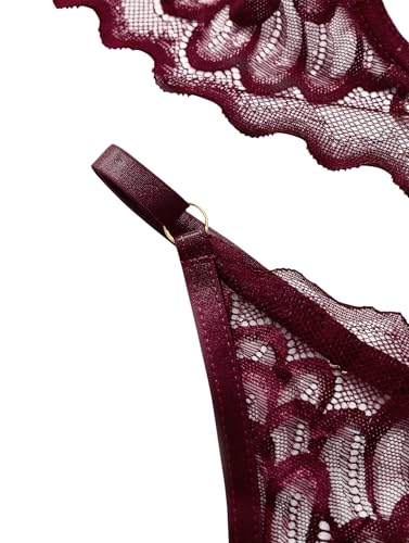 Image of Lilosy Sexy Underwire Floral Lace Sheer Lingerie Set for Women See Through Bra and Panty 2 Piece