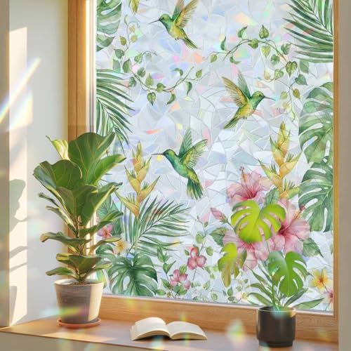 Película de privacidad para ventana Hummingbirds Hibiscus 19.6x39.3in miniatura 1