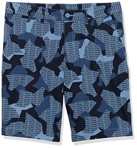 AX Armani Exchange mens Printed Stretch Cotton Bermuda Shorts, Riviera Logo Camo, 32 US