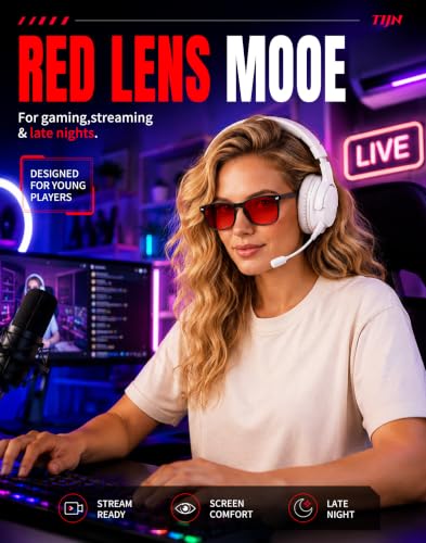 Image of TIJN Sleep Glasses with Blue Green Light Blocking, Red Light Lens for Computer Gaming, Screen Fatigue & UV Protection
