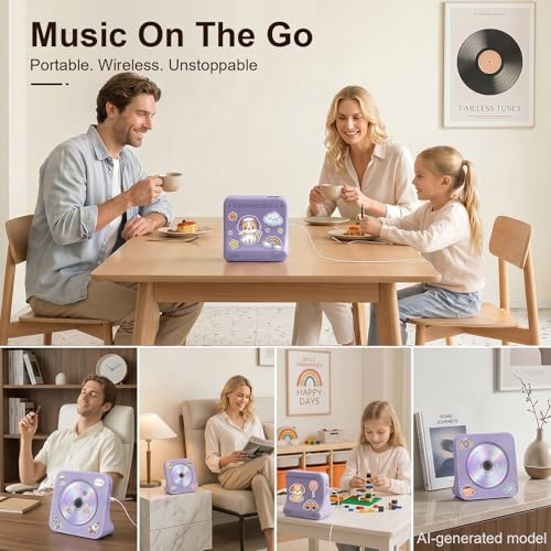 Image of Gueray CD Player Portable Bluetooth Desktop CD Players for Home | Portable CD Player with Bluetooth with Timer Built-in HiFi Speakers with LCD Screen Display Boombox FM Radio USB Type-C