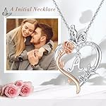 TOUPOP Mothers Day Gifts Rose Heart Necklaces for Women 925 Sterling Silver Butterfly Heart Initial Necklace Anniversary Birthday Jewelry Gifts for Mom Her Wife Girlfriend - Image 4
