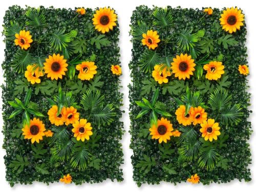 Image of Dekorly Artificial Grass Wall Panels | Indoor Outdoor Decoration | Garden, Floor, Balcony Home Decoration | Vertical Garden Artificial Wall Plants (Sunflower Mat, 58cm x 40cm)