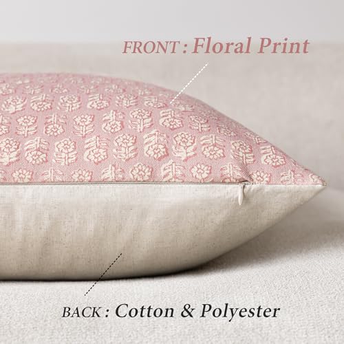 Image of Foindtower Set of 2 Decorative Neutral Floral Print Throw Pillow Covers Vintage Accent Farmhouse Cushion Covers Boho Home Decor for Sofa Couch Chair Bedroom Living Room Outdoor,22x22 Inch,Light Pink