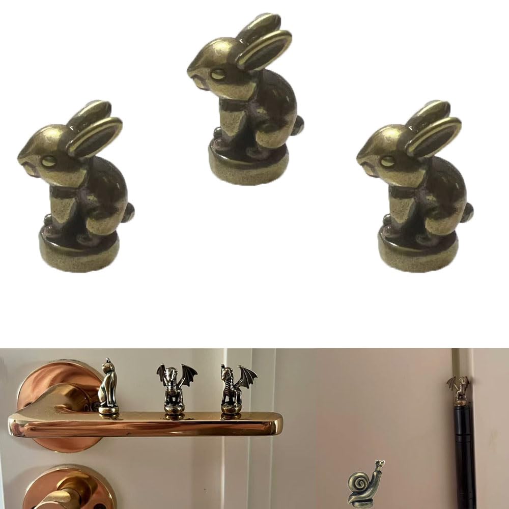 Qingzhuo Rabbit Hinge Head Home Decoration, Hinge Heads Decorative Topper, Cat Hinge Caps, Alloy Animal Hinge Head, Magnet Door Hinge Pin Topper Set Of 3 (Rabbit)