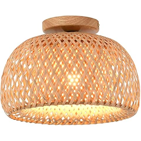 Capslpad Rattan Semi Flush Mount Ceiling Light,Bamboo Wicker Light Fixture,Handmade Boho Fixtures Ceiling,Farmhouse for Bedroom Nursery Hallway Corridor Passway Cover