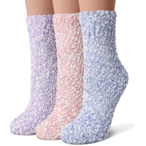 Womens Fuzzy Socks Cozy Fluffy Winter Slipper Warm Home Sleeping Soft Socks 3 Pairs