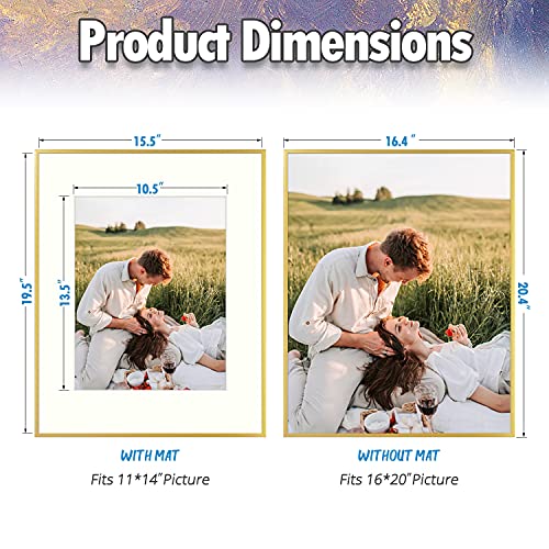 Auear, 16X20 Aluminum Metal Wall Mounting Photo Frame With Ivory Mat For 11X14 Pictures Includes Sawtooth Hangers, Spring Clips Real Glass (Gold, 2-Pack) #TOP1