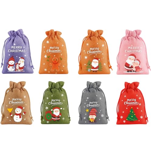 8 Stück Weihnachts-Geschenkverpackung, Baumwoll-Leinen Beutel mit Kordelzug, Geschenksäckchen Weihnachten, Nachhaltige Alternative zu Geschenkpapier, Ideal für Selbstgemachte Geschenke, 8 Farben