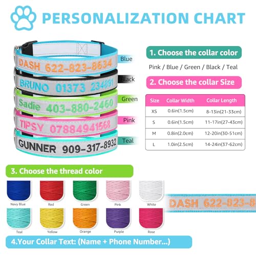 Personalised Dog Collars,Custom Reflective Dog Collar with Pet Name & Phone Number,Embroidered ID collar,multiple color, 4 Adjustable Sizes: XS, S, M, L - Image 7