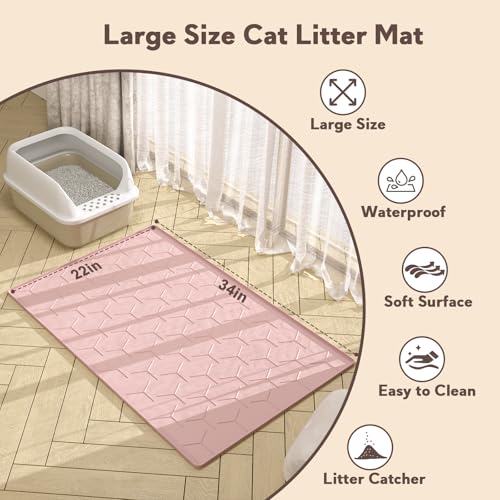 Image of Garoopion Silicone Cat Litter Mat 34x22 inch, Easy to Clean, Pink