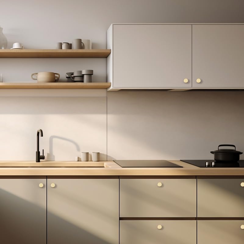 Image of Ravinte 30 Pack Round Gold Knobs Knurled Single Hole Pulls Solid Brushed Brass Kitchen Cabinet Hardware Handles for Drawers