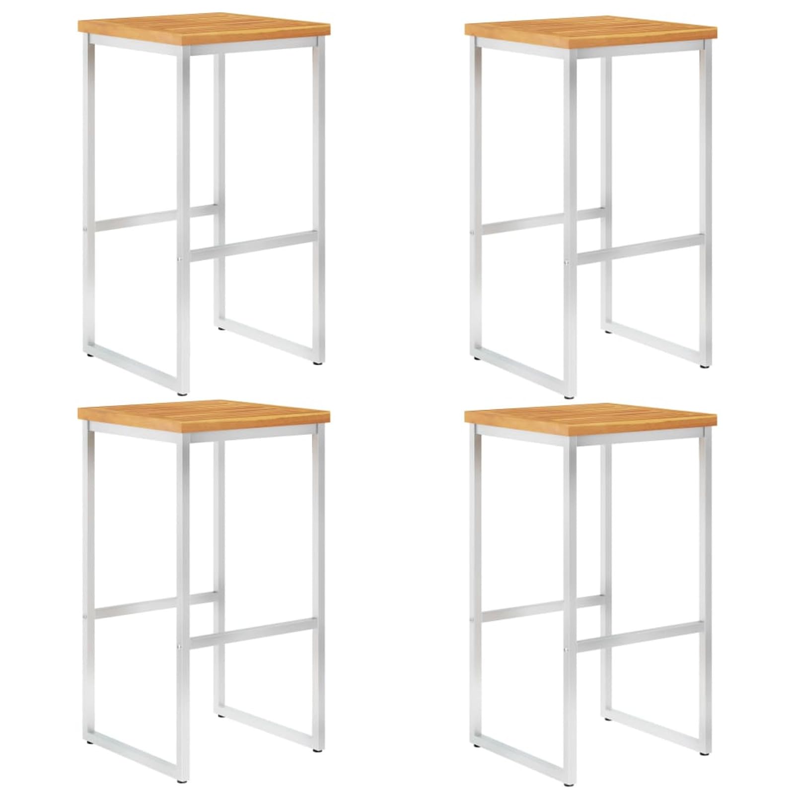 Homgoday Taburetes de bar, 4 unidades, de madera maciza de acacia y acero inoxidable, silla de oficina, silla de oficina, silla de escritorio para salón o dormitorio