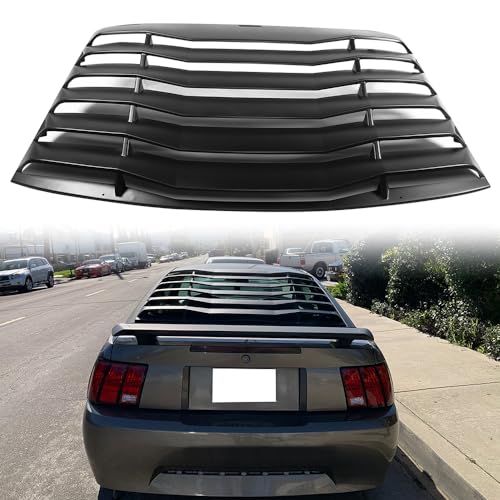 MODILOVER Rear Window Louver, Compatible with 1999-2004 Ford Mustang, ABS Plastic Unpainted Black IKON Style Back Window Windshield Sun Shade Cover Vent