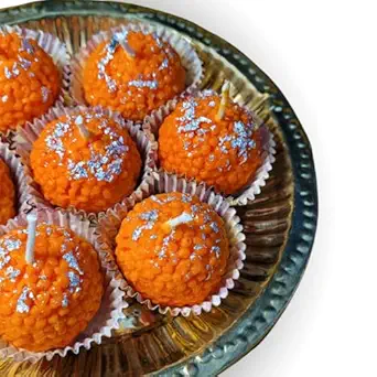 MITTI ROOTS Ladoo Candles Set of 4 100% Soy Wax| Handmade and Eco Friendly|10 to 12 hrs Burn Time|Candles for Home Decor