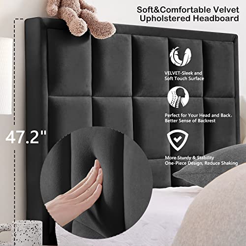 Flolinda Twin Bed Frames Velvet Upholstered Twin Platform Bed Frame Tufted Twin Bed With Headboard No Box Spring Needed Mattress Foundation Stable Noise-Free Easy Assembly #TOP4