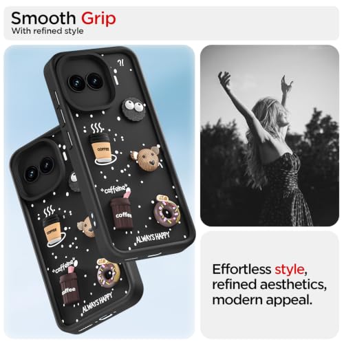 Image of Pikkme Back Cover for iQOO 15R 5G | 3D Bear Silicone Cute & Fun Coffee Cartoon | Full Body Protection Bumper Case (Black)