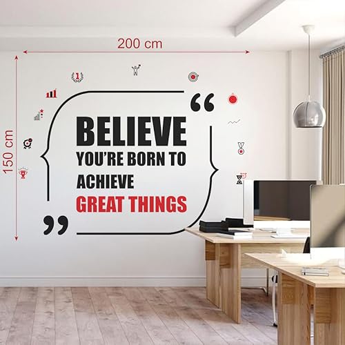 Image of StickMe 'Believe You are Born to Achieve Great Things Office Inspirational Motivational Quotes Wall Sticker' (Multi Colour, Vinyl,Self-Adhesive) (Standard Extra Large - 200 x 150 cm)