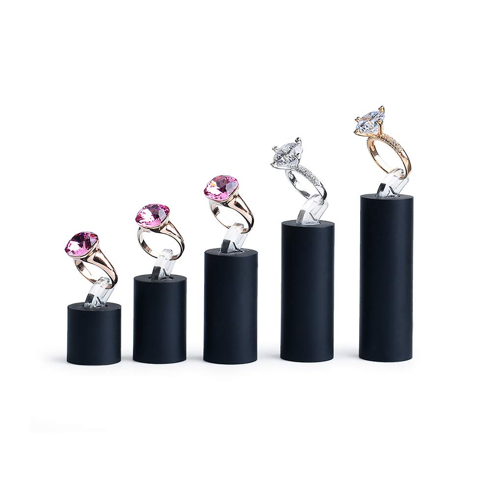 Woodten Black Acrylic Ring Display Stand 7 Piece Acrylic Cylinder Ring Display Organizer