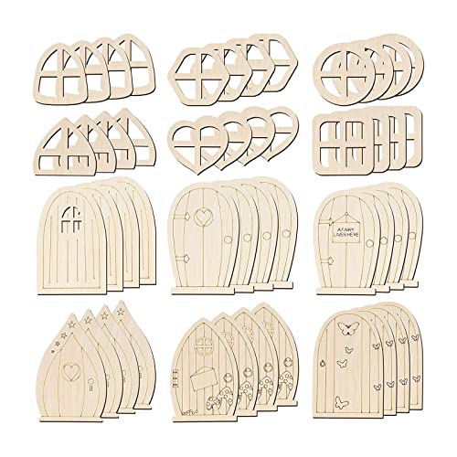 48x 木製妖精ドア窓 DIY 庭のドア窓誕生日絵画田舎スタイル 田舎のスタイル 8x5 cm