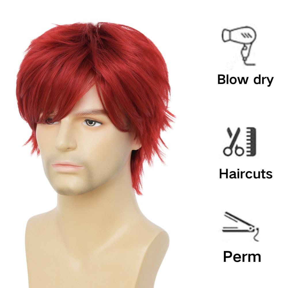 Salaibs Red Short Wigs for Men Layered Cosplay Wig Shaggy Synthetic Fiber Halloween Costume Daily Wig, 22 inches - Image 4