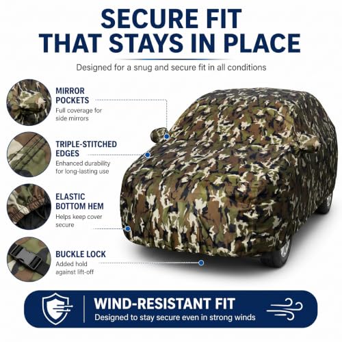 Image of Pivalo Car Body Cover for Tata Harrier All Model & Years (2019-2026) 100% Waterproof with Mirror Pockets, Triple Stitched Dustproof Heat Resistant UV Protection (Military /Jungle /Camouflage)