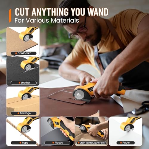 Image of Electric Scissors, Cardboard Cutter, With LED Light, High-Efficiency Brushless Motor, 2000mAh Battery, Tungsten Steel Blade, Suitable for Cloth, Cardboard, Carpet Wire Rope Cutters Yellow