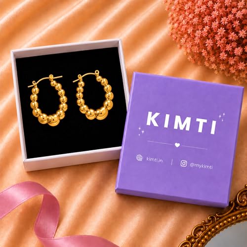 Image of KIMTI Gold Plated Hoop Earrings for Women - 18K Gold Plated Round Chunky Hoops | Lightweight Anti Tarnish Hypoallergenic Korean Style | Daily Wear Earrings for Girls and Women