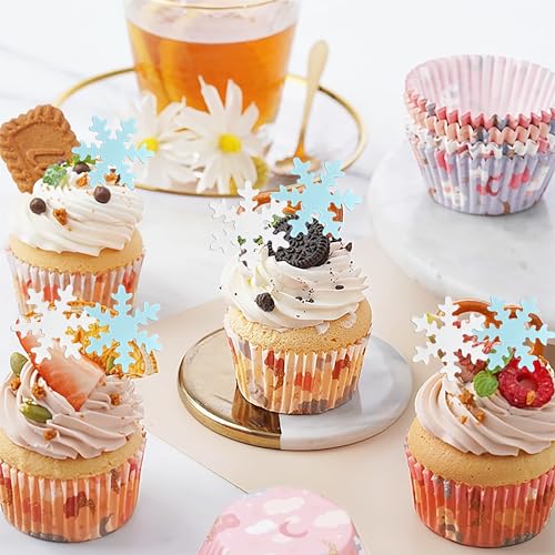Rsstarxi 50 Pack Edible Snowflake Cupcake Toppers Baby Shower Cake Decorations Winter Frozen Snowflake Cake Toppers for Winter Theme Kids Birthday Party Cake Decorations Blue White - Thumbnail 3