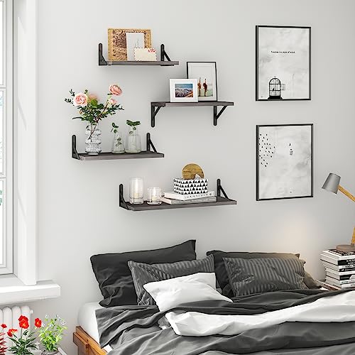 YGEOMER Floating Shelves for Wall, Different Sizes Weathered Gray Wall Shelves for Living Room, Bathroom, Bedroom, Kitchen, Home Decor (Set of 4)