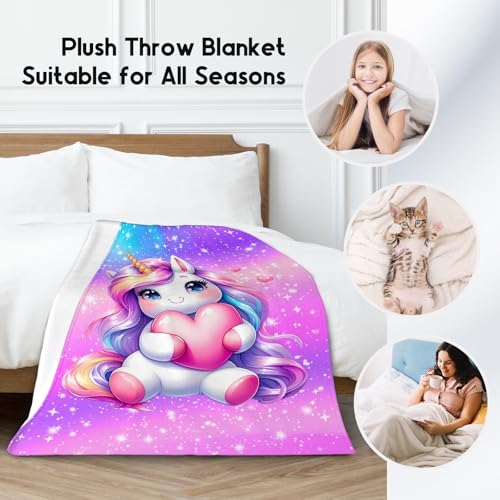 Unicorn Blanket Gifts for Girls - Flannel Soft Cute Throws for Couch, Bed 60"x80"