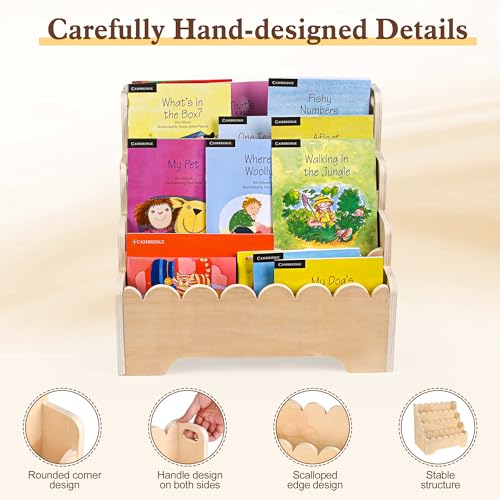 MBYD Wooden Kids Bookshelf 4-Tier, Scalloped Book Shelf for Kids, Front Facing Toddler Montessori Bookshelf, Baby Nursery Book Shelves, Children Bookcase Organizer for Bedroom Playroom Living Room - Image 5