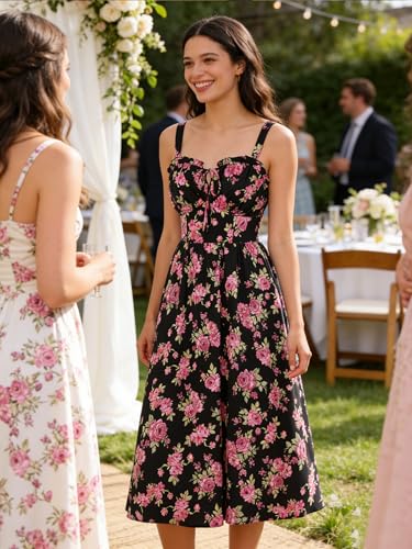 Image of Scarlet Darkness Summer Dresses for Women 2026 Floral Corset Dress Long Milkmaid Dress with Pocket
