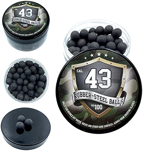 100x Premium Quality Hard Mix Rubber Steel Balls Paintballs Reballs Powerballs for Self Home Defense Training and Shooting in 43 Caliber