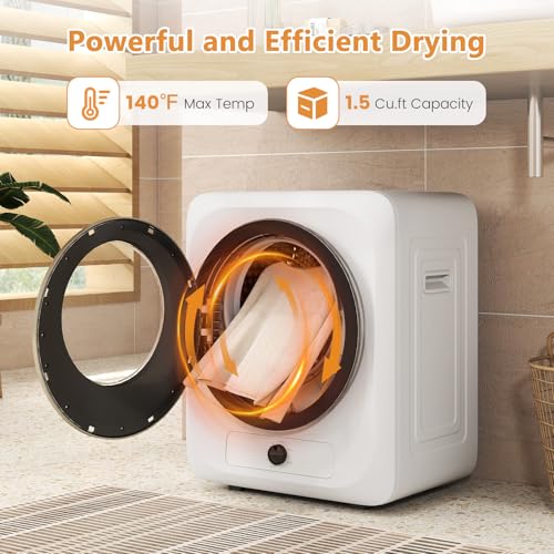 Image of VCJ Portable Clothes Dryer for Apartment, 1.5 Cu.ft Compact Mini Electric Dryer with 5 Drying Modes, Stainless Steel Tub, Simple Knob Control, Dryer Machine for Dorm, RV, Small Space