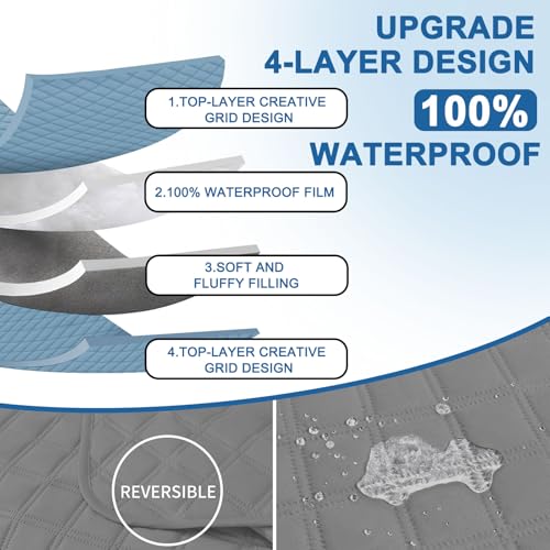 YSTELLAA 100% Wasserdicht Couch Überzug L Form 3 Sitzer, Sofa Cover L Shape Reversibel Universal, Gesteppte Sofa Überzug Ecksofa rutschfest, Couch Bezug Ecksofa Ratzfest Waschbar, Hellgrau
