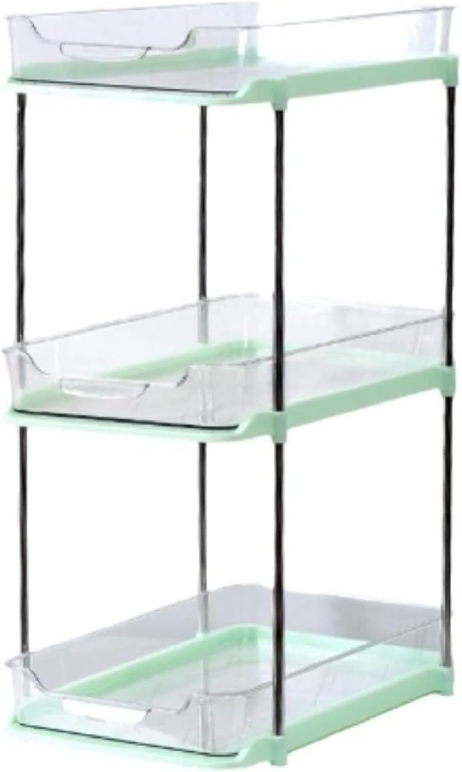 透明化粧品収納ボックス 引き出し式 スキンケア製品 デスクトップラック キッチン・トイレ用シンク下収納 (3階,グリーン)