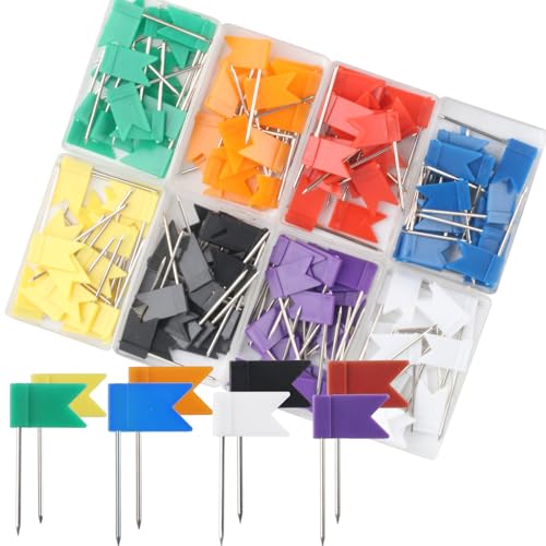 160 STK Fahnennadeln, Bunt Markierfähnchen Pinnnadeln Pinnwand, Bunt Flagge Markierungsfähnchen Pinnwandnadeln, Markierungs Fahnen für Weltkarten, Landkarten, Pinnwand, Bulletin - 8 Farben