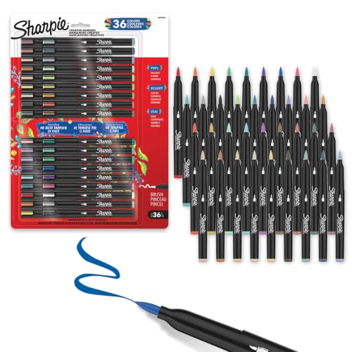 Sharpie Creative Markers Variety Pack Water-Based Acrylic Paint Markers Brush Tip Assorted 36 Count