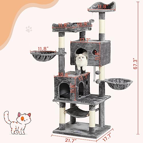 Msmask Cat Tree 67 Inches Tall, Cat Tower For Indoor Cats, Cat Activity Center With Condo, Perch, Hammock, Basket, And Scratching Posts, Pet Play House For Large Cats #TOP4