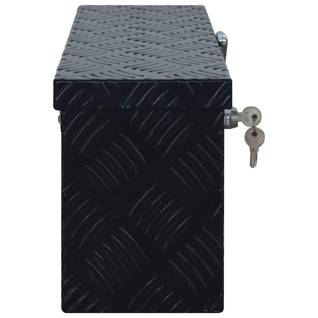 Aluminiowa skrzynka czarna 485 x 140 x 200 mm z powłoką proszkową, skrzynka narzędziowa z systemem zamykania i 2 kluczami, nierdzewna, lekka, idealna do warsztatu, garażu, transportu i