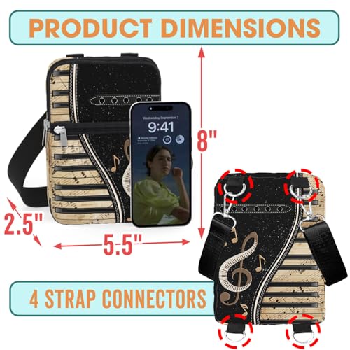 84hoods Crossbody Phone Bag with Adjustable Long Strap Gift for Piano Player Teacher Lover. Small Waterproof Cell Phone Purse Gift for Women. Vintage Sheet Music.2